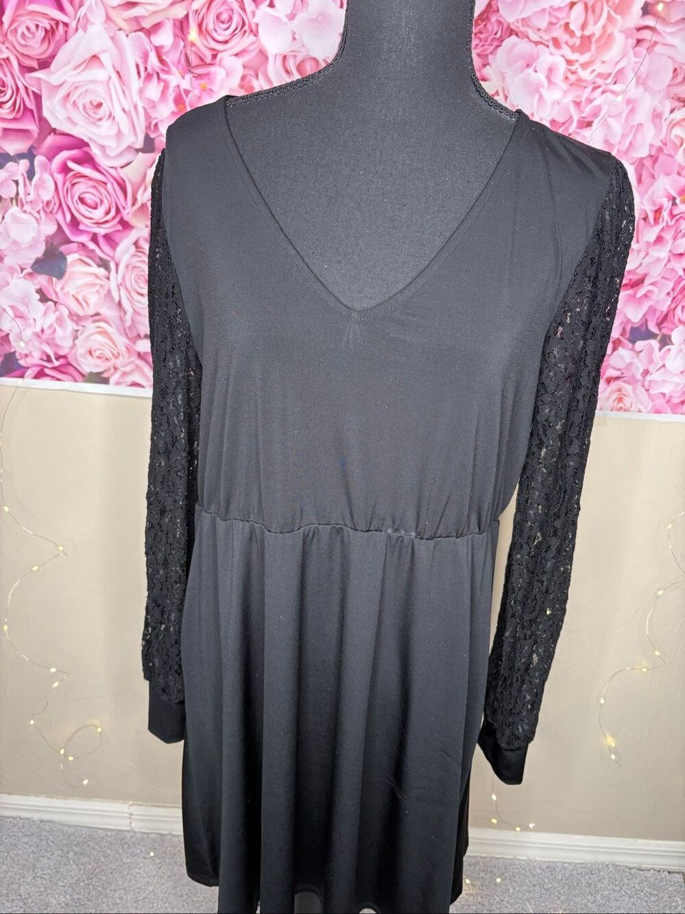 Maurice's Black Lace Sleeve Empire Waist Long Sleeve Dress Size Large-166